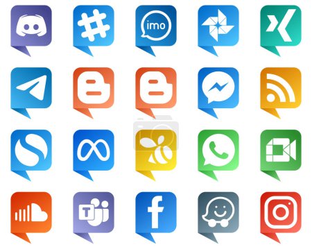 Illustration for 20 Stylish Chat bubble style Social Media Icons such as facebook. blog. blogger and messenger icons. Creative and professional - Royalty Free Image
