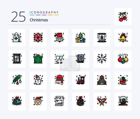 Illustration for Christmas 25 Line Filled icon pack including card. christmas. winter. box. santa-claus - Royalty Free Image