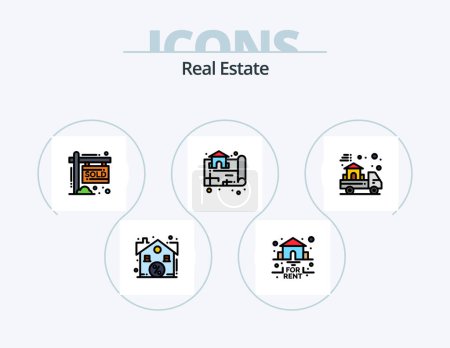 Téléchargez les illustrations : Real Estate Line Filled Icon Pack 5 Icon Design. estate. sale. security. real estate. real - en licence libre de droit