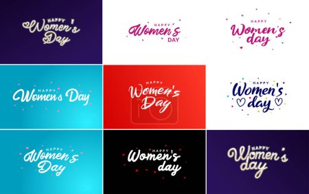 Téléchargez les illustrations : Pink Happy Women's Day typographical design elements International Women's Day icon and symbol; minimalist design for international Women's Day concept; vector illustration - en licence libre de droit