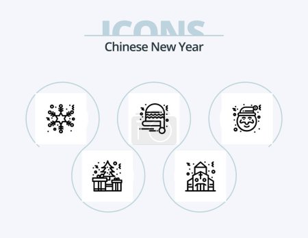Ilustración de Chinese New Year Line Icon Pack 5 Icon Design. chinese. yang. traditional. shui. lantern - Imagen libre de derechos