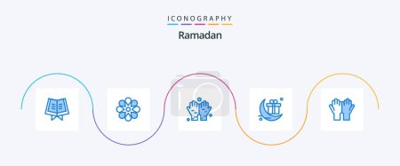 Ilustración de Ramadan Blue 5 Icon Pack Including religion. pray. namaz. muslim. festival - Imagen libre de derechos