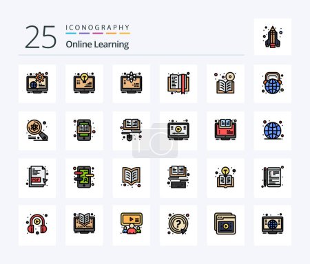 Ilustración de Online Learning 25 Line Filled icon pack including education. e book. light bulb. book. science - Imagen libre de derechos