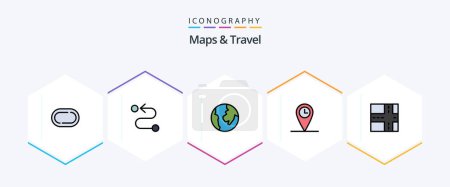 Téléchargez les illustrations : Maps and Travel 25 FilledLine icon pack including . geo. - en licence libre de droit