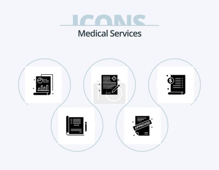 Ilustración de Medical Services Glyph Icon Pack 5 Icon Design. medical. document. bar. history. file - Imagen libre de derechos