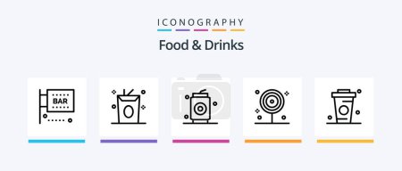 Téléchargez les illustrations : Food and Drinks Line 5 Icon Pack Including drink. coffee. food. set. food. Creative Icons Design - en licence libre de droit