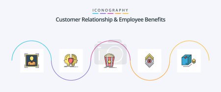 Téléchargez les illustrations : Customer Relationship And Employee Benefits Line Filled Flat 5 Icon Pack Including box. bundle. sheild. setting. snack - en licence libre de droit