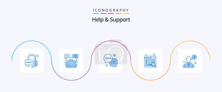 Illustration for Help And Support Blue 5 Icon Pack Including support. money. question. help. seo - Royalty Free Image