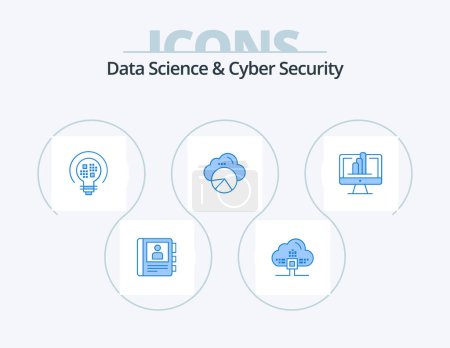Ilustración de Data Science And Cyber Security Blue Icon Pack 5 Icon Design. monitor. cloud scince. data. data scince. reporting - Imagen libre de derechos