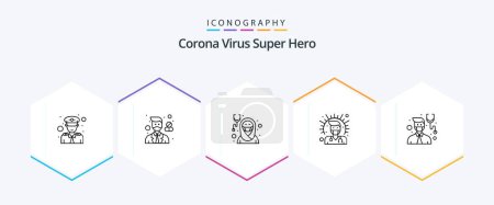 Illustration for Corona Virus Super Hero 25 Line icon pack including male. doctor. pharmacist. health. muslim - Royalty Free Image