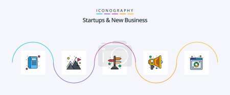 Illustration for Startups And New Business Line Filled Flat 5 Icon Pack Including web. analysis. direction. speaker. marketing - Royalty Free Image