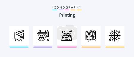 Illustration for Printing Line 5 Icon Pack Including print. design. sketch. color. target. Creative Icons Design - Royalty Free Image