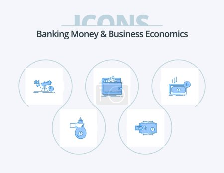 Ilustración de Banking Money And Business Economics Blue Icon Pack 5 Icon Design. finance. prediction. marketing. market. finance - Imagen libre de derechos