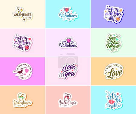 Illustration for Celebrating Love on Valentine's Day with Beautiful Typography and Graphics Stickers - Royalty Free Image