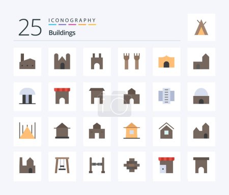Illustration for Buildings 25 Flat Color icon pack including marketplace. building. fortress. courthouse. court building - Royalty Free Image
