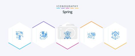 Illustration for Spring 25 Blue icon pack including bird. kids. farm. bubbles. sun - Royalty Free Image
