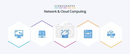 Ilustración de Network And Cloud Computing 25 Blue icon pack including databases. errortechnology. computing. web. technology - Imagen libre de derechos