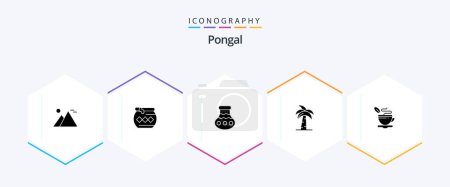 Téléchargez les illustrations : Pongal 25 Glyph icon pack including indian. global. sand. culture. pongal - en licence libre de droit