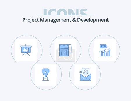 Téléchargez les illustrations : Project Management And Development Blue Icon Pack 5 Icon Design. business. report. presentation. modern. business - en licence libre de droit