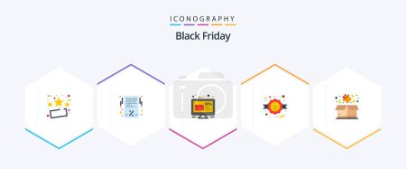 Téléchargez les illustrations : Black Friday 25 Flat icon pack including box. discount. discount. commerce. friday - en licence libre de droit