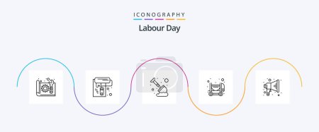 Ilustración de Labour Day Line 5 Icon Pack Including megaphone. mixer. tool. construction. mining - Imagen libre de derechos