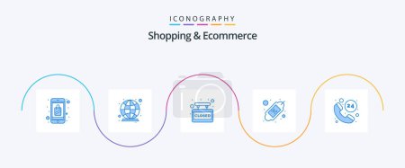 Téléchargez les illustrations : Shopping And Ecommerce Blue 5 Icon Pack Including hours. discount. connection. tag. shop - en licence libre de droit
