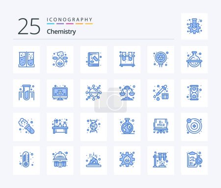 Illustration for Chemistry 25 Blue Color icon pack including molecule. tubes. chemical. flask. chemistry - Royalty Free Image