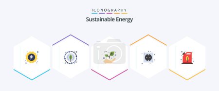 Téléchargez les illustrations : Sustainable Energy 25 Flat icon pack including electric. power. eco. plug. eco - en licence libre de droit