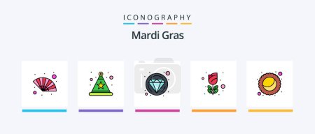 Illustration for Mardi Gras Line Filled 5 Icon Pack Including mask. carnival. mardi gras. film. theatre. Creative Icons Design - Royalty Free Image