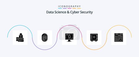 Ilustración de Data Science And Cyber Security Glyph 5 Icon Pack Including locker. security. recognition. screen . monitor - Imagen libre de derechos