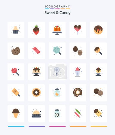 Téléchargez les illustrations : Creative Sweet And Candy 25 Flat icon pack  Such As doughnut. dessert. cake. sweets. ice cream - en licence libre de droit
