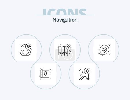 Téléchargez les illustrations : Navigation Line Icon Pack 5 Icon Design. location. destination. pin. pin. location - en licence libre de droit