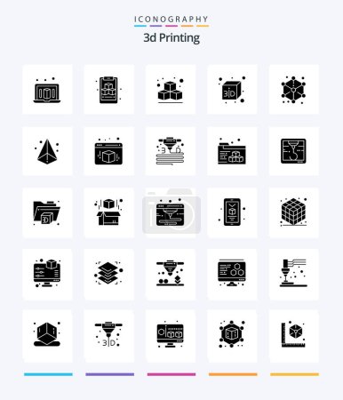 Téléchargez les illustrations : Creative 3d Printing 25 Glyph Solid Black icon pack  Such As 3d. triangle. 3d cubed modeling. laser - en licence libre de droit