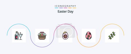 Téléchargez les illustrations : Easter Line Filled Flat 5 Icon Pack Including . spring. decoration. holiday. catkin - en licence libre de droit