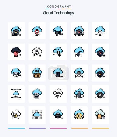 Illustration for Creative Cloud Technology 25 Line FIlled icon pack  Such As plus. add. gps. cloud. cloud - Royalty Free Image