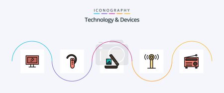 Illustration for Devices Line Filled Flat 5 Icon Pack Including media. fm. image. radio. signal - Royalty Free Image