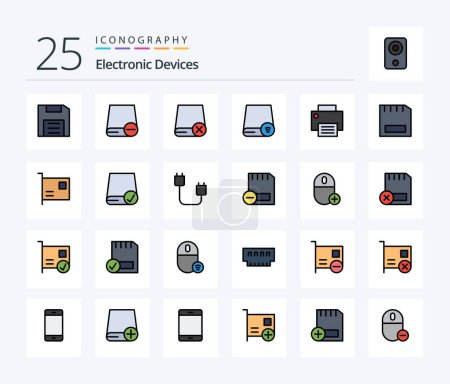 Illustration for Devices 25 Line Filled icon pack including devices. card. gadget. printer. gadget - Royalty Free Image