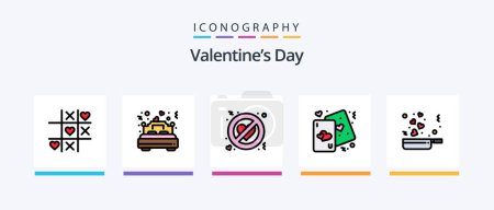 Téléchargez les illustrations : Valentines Day Line Filled 5 Icon Pack Including bench. love. music. love. hearts. Creative Icons Design - en licence libre de droit