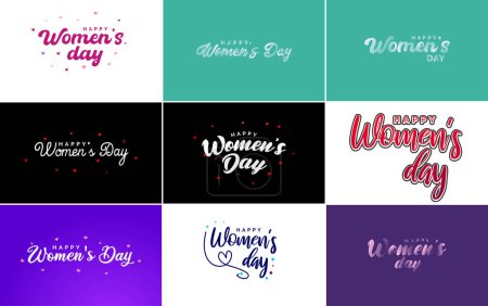 Téléchargez les illustrations : Happy Woman's Day handwritten lettering set for use in greeting or invitation cards. festive tags. and posters modern calligraphy collection on white background - en licence libre de droit
