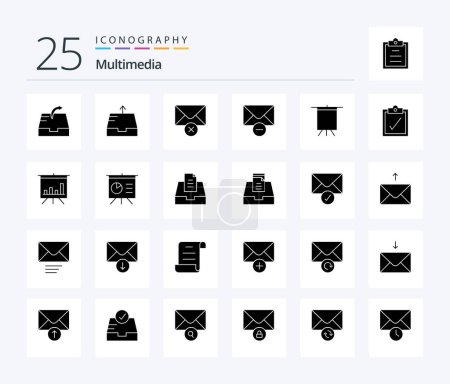 Illustration for Multimedia 25 Solid Glyph icon pack including inbox. board. message. analytics. complete - Royalty Free Image