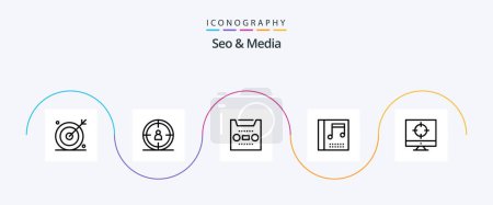 Téléchargez les illustrations : Seo and Media Line 5 Icon Pack Including target. business. audio. music. album - en licence libre de droit
