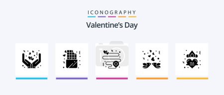 Téléchargez les illustrations : Valentines Day Glyph 5 Icon Pack Including love. crown. heart. love. couple. Creative Icons Design - en licence libre de droit