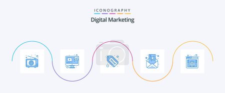 Illustration for Digital Marketing Blue 5 Icon Pack Including international. speaker. brand. email marketing. campaigns - Royalty Free Image