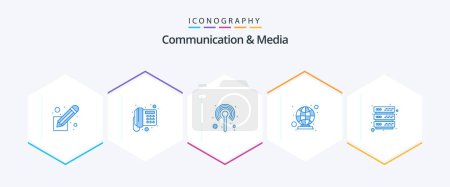 Illustration for Communication And Media 25 Blue icon pack including database. globe. antenna. global. stand - Royalty Free Image