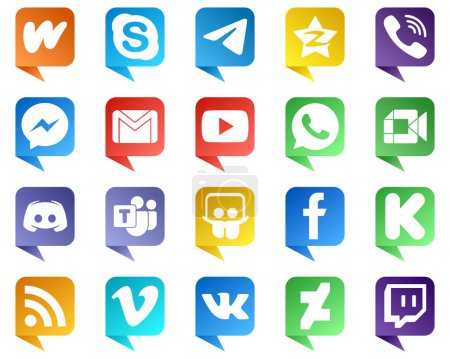 Illustration for Chat bubble style Icons for Major Social Media 20 pack such as email. fb. tencent. facebook and icons. Clean and minimalist - Royalty Free Image