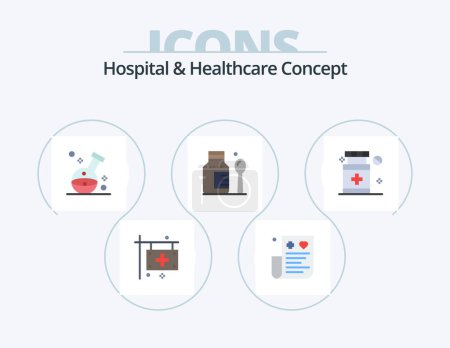 Téléchargez les illustrations : Hospital and Healthcare Concept Flat Icon Pack 5 Icon Design. medical. healthcare. expense. medical. hospital - en licence libre de droit