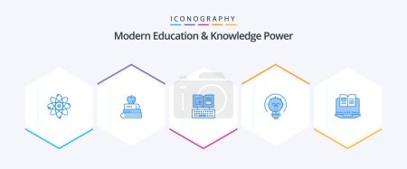 Illustration for Modern Education And Knowledge Power 25 Blue icon pack including computer. solution. key. idea. bulb - Royalty Free Image