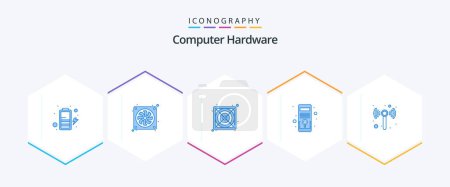 Illustration for Computer Hardware 25 Blue icon pack including . wifi. power. technology. pc - Royalty Free Image