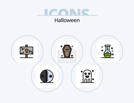 Téléchargez les illustrations : Halloween Line Filled Icon Pack 5 Icon Design. night. halloween. ghost. bat. halloween - en licence libre de droit
