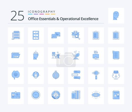 Ilustración de Office Essentials And Operational Exellence 25 Blue Color icon pack including report card. e shopping. chat. online search. box - Imagen libre de derechos